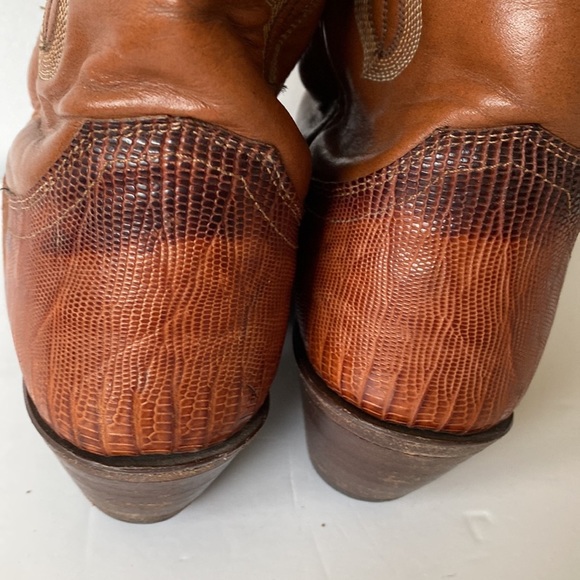 VINTAGE Justin brown cognac leather western cowboy boots - Picture 7 of 10
